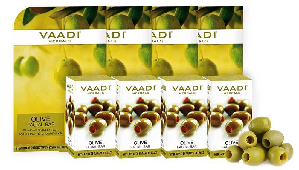 Organic Olive Facial Bar with Cane Sugar Extract - Exfoliates and Cleanses the Skin (4 x 25 gms/0.9 oz)