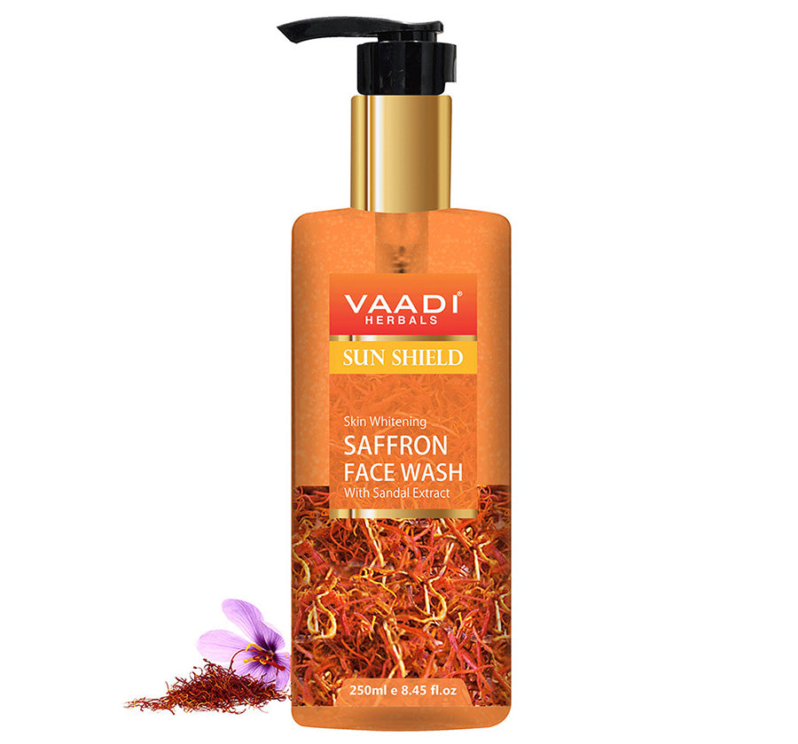 Skin Whitening Organic Saffron Face Wash with Sandalwood - Protects Skin from Sun - Lightens Pigmentation (250 ml/8.45 fl oz)