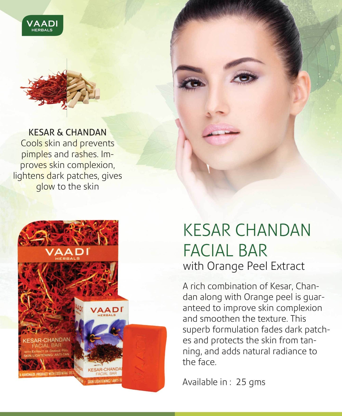 Organic Saffron Sandal Facial Bar with Orange Peel Extract - Lightens Marks- Makes Skin Flawless (25 gms/0.9 oz)
