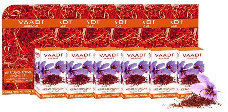 Organic Saffron Sandal Facial Bar with Orange Peel Extract - Lightens Marks- Makes Skin Flawless (6 x 25 gms/0.9 oz)