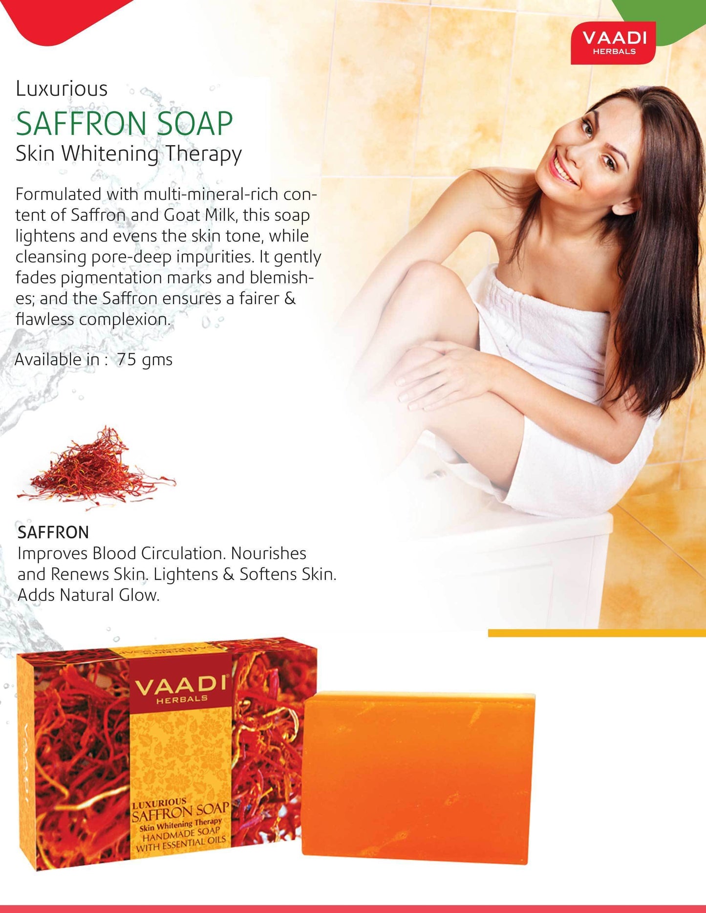 Luxurious Organic Saffron Soap - Skin Whitening Therapy - Evens Skin Tone - Lightens Marks ( 6 x 75 gms / 2.7 oz)