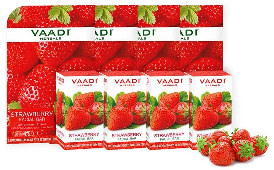 Organic Strawberry Facial Bar with Grapeseed Extract - Anti Ageing - Reduces Pigmentation (4 x 25 gms/0.9 oz)