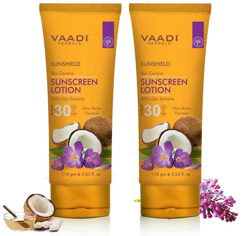 Organic Sunscreen Lotion SPF 30 wth Lilac Extract - Anti oxidant Rich - Long Lasting - Protects from Sun Tan (2 x 110 ml / 4 fl oz)