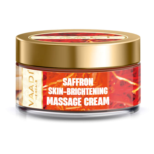 Saffron Skin Brightening Massage Cream with Basil Oil & Shea Butter - Improves Complexion - Reduces Puffiness, Marks & Spots (50 gms/2 oz)