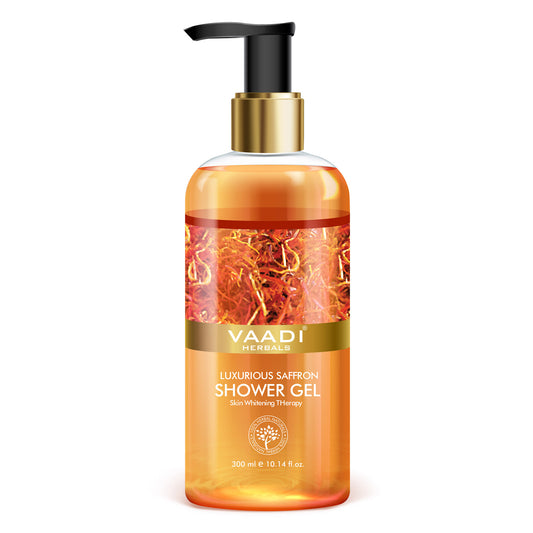 Luxurious Organic Saffron Shower Gel - Skin Lightening Therapy - Reduces Pigmentation Marks (300 ml / 10.2 fl oz)