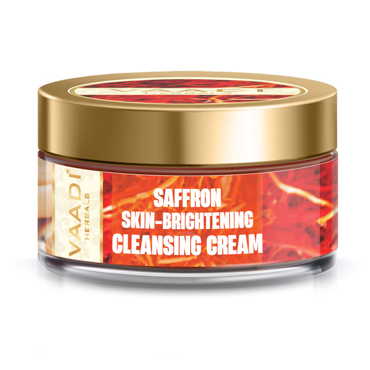 Saffron Skin Brightening Cleansing Cream with Basil Oil & Shea Butter - Improves Complexion - Reduces Puffiness, Marks & Spots (50 gms/2 oz)