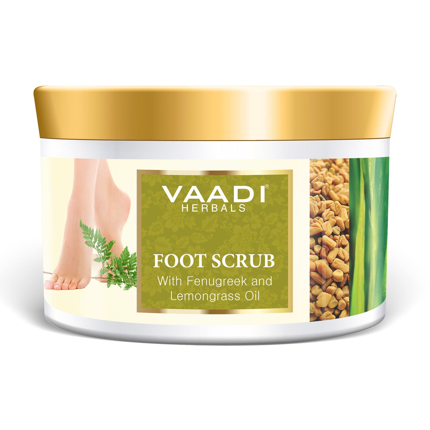 Organic Foot Scrub with Fenugreek & Lemongrass Oil - Therapeutic Exfoliates - Rejuvenates Damaged Skin - Softens Skin (500 gms / 17.7 oz)