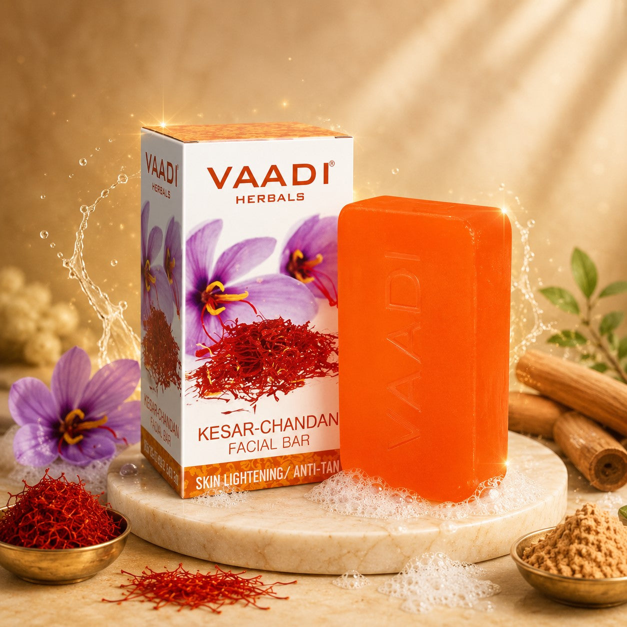 Organic Saffron Sandal Facial Bar with Orange Peel Extract - Lightens Marks- Makes Skin Flawless (25 gms/0.9 oz)