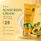 Organic Sunscreen Cream SPF 25 with Kiwi & Avocado Extract - Protects & Nourishes Skin - Enhances Complexion (3 x 110 gms / 4 oz)