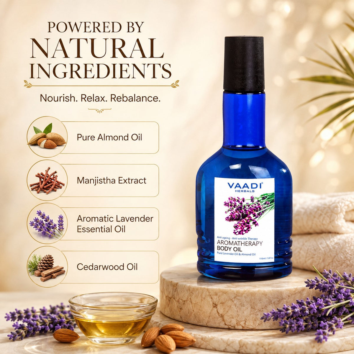Organic Lavender Body Oil with Almond Extract - Aromatherapy - Anti Ageing - Reduces Stress & Depression (50ml /1.7 fl oz)