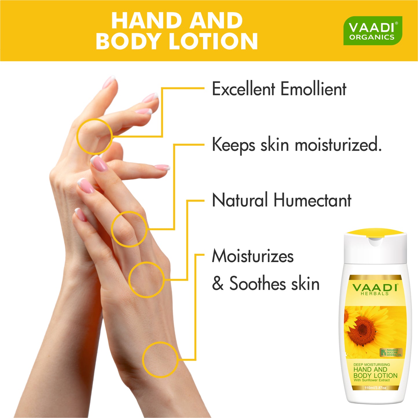 Organic Hand & Body Lotion with Sunflower Extract - Enhances Water Retention in Skin - Keeps Skin Soft (3 x 110 ml/4 fl oz)