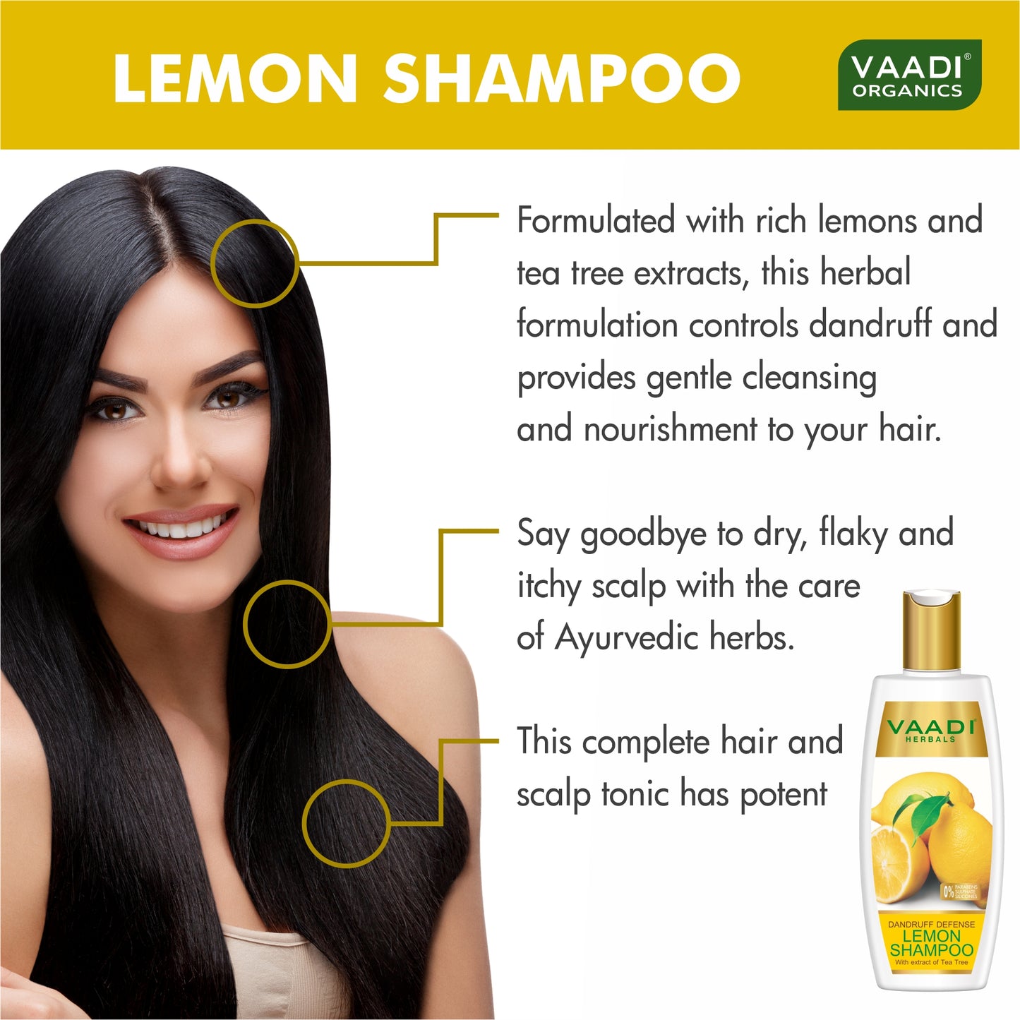 Dandruff Defense Organic Lemon Shampoo with Tea Tree Extract - Disinfects Scalp - Prevents Hairfall (3 x 350 ml/ 12 fl oz)