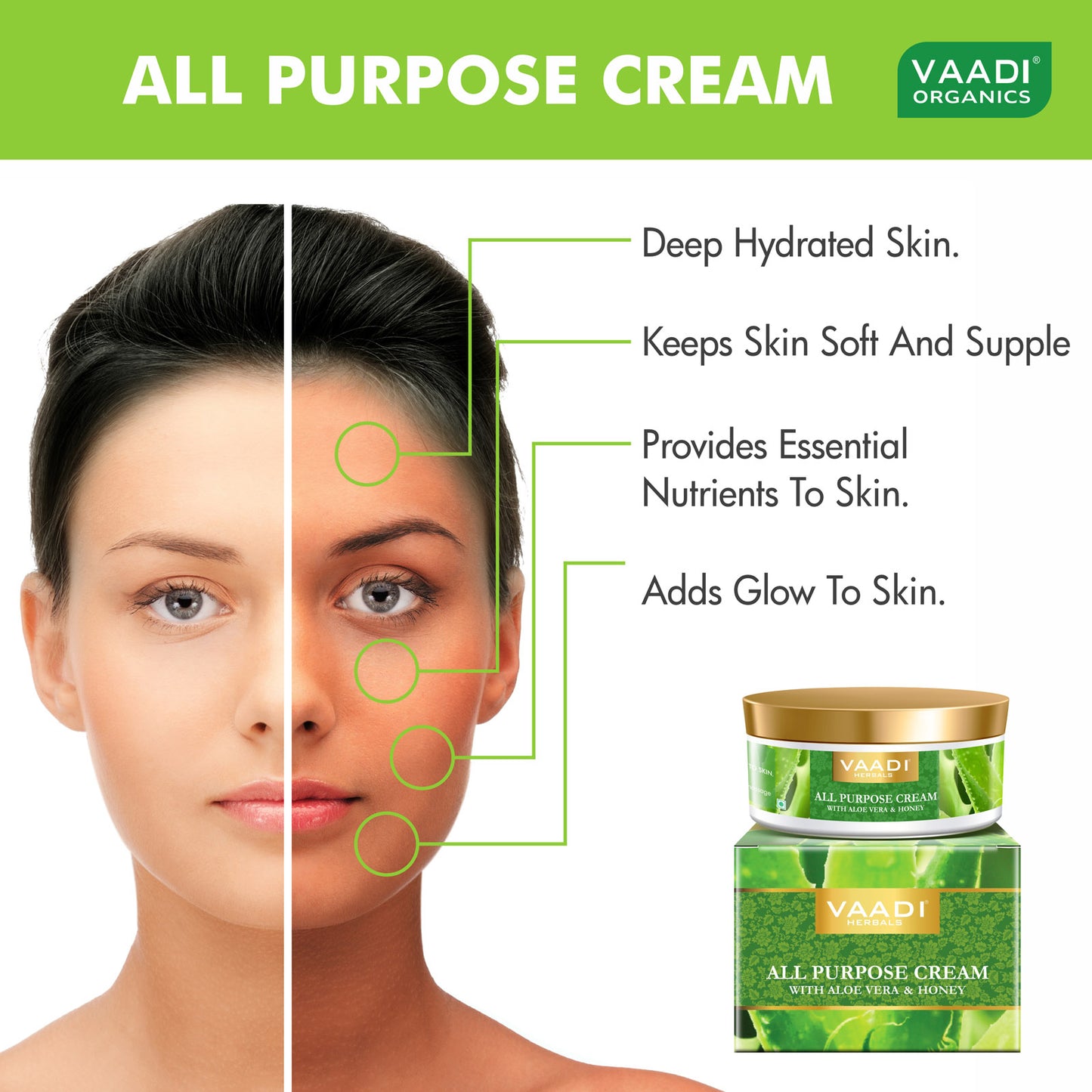 Organic All Purpose Cream with Aloe Vera, Honey & Manjistha - Lightens Pigmentation - Improves Complexion (3 x 150 gms/ 5.3 oz)