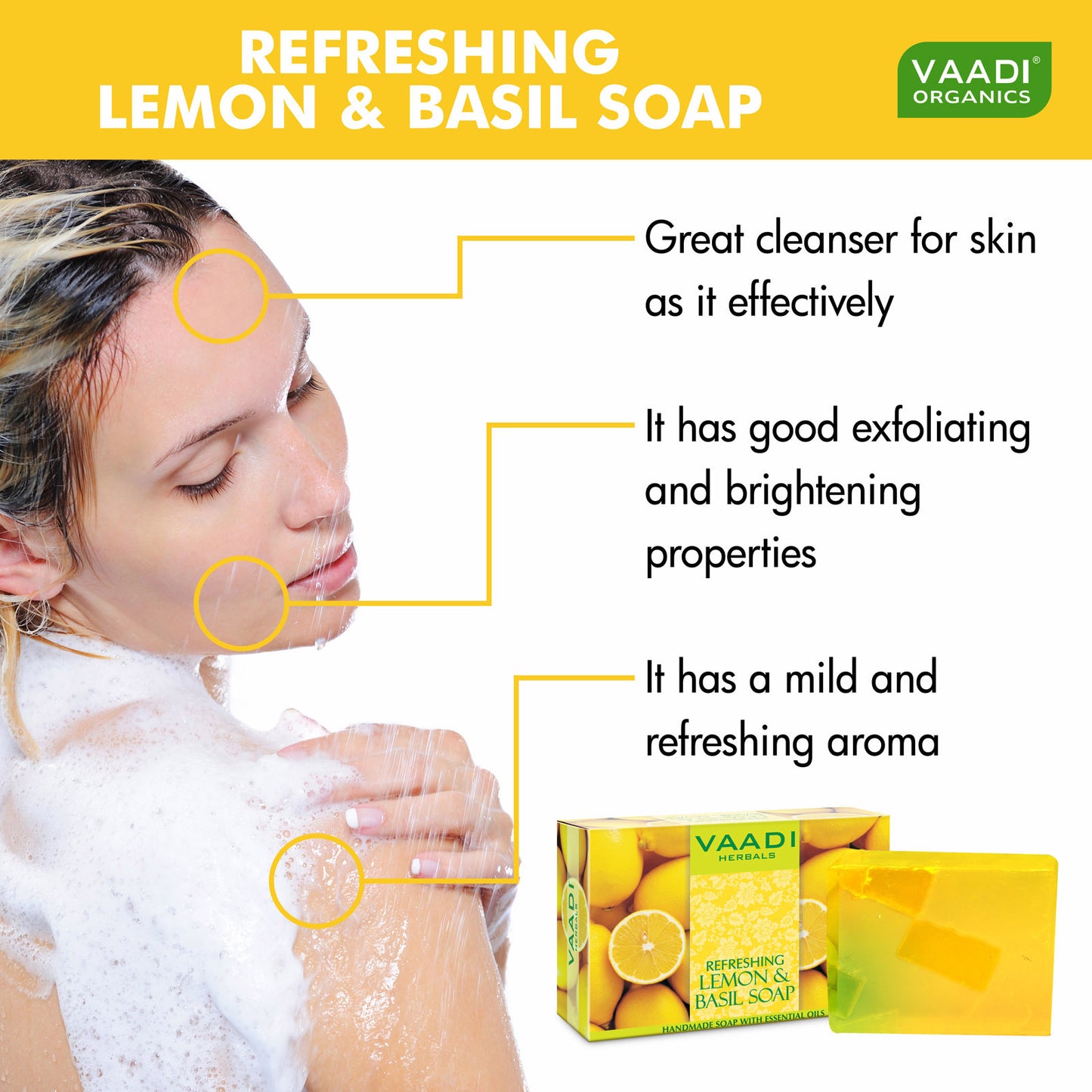 Refreshing Organic Lemon & Basil Soap - Tones & Brightens Skin - Detoxifies Skin Deep (3 x 75 gms / 2.7 oz)