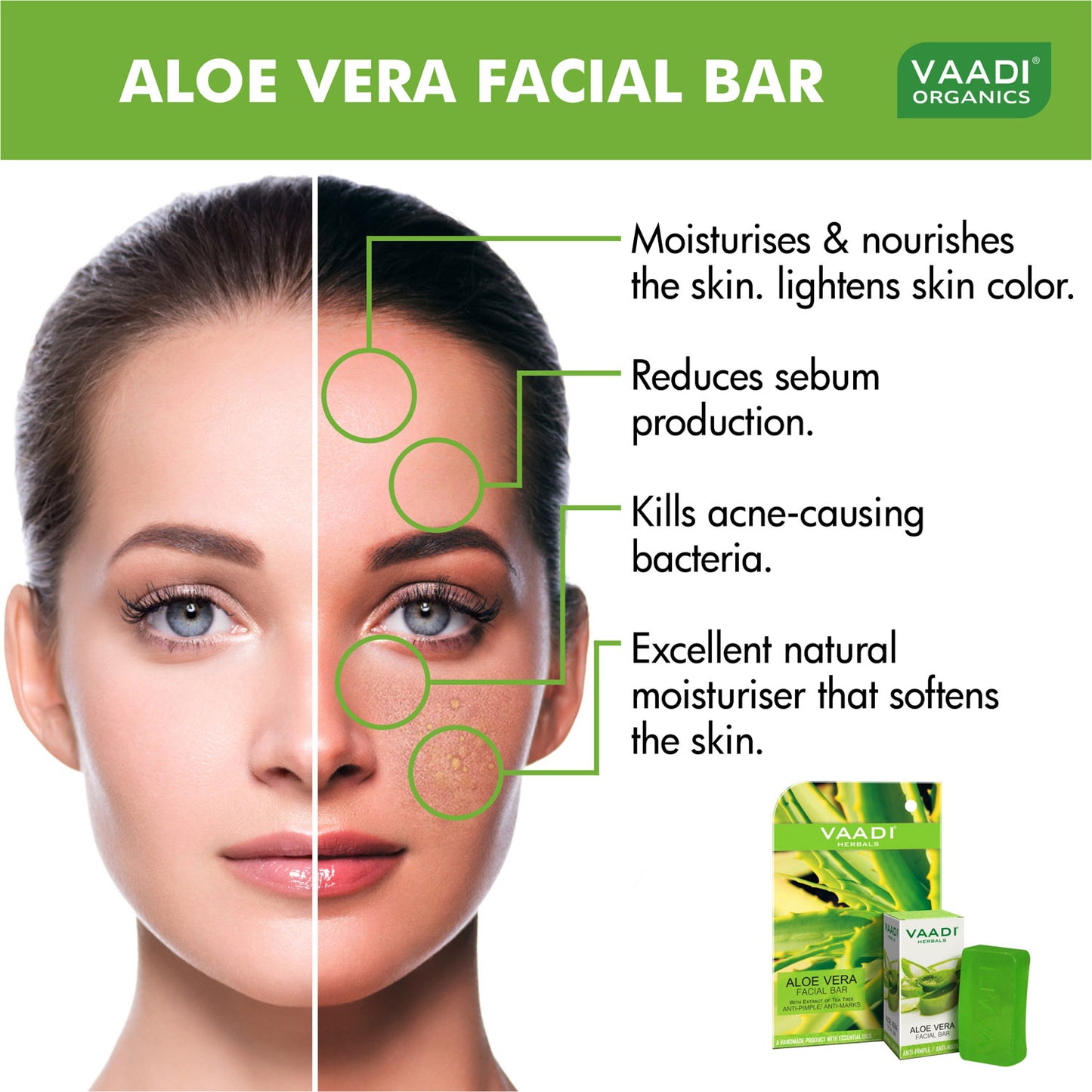 Organic Aloe Vera Facial Bar with Tea Tree and Honey - Reduces Acne - Keeps Skin Infection Free (4 x 25 gms/0.9 oz)