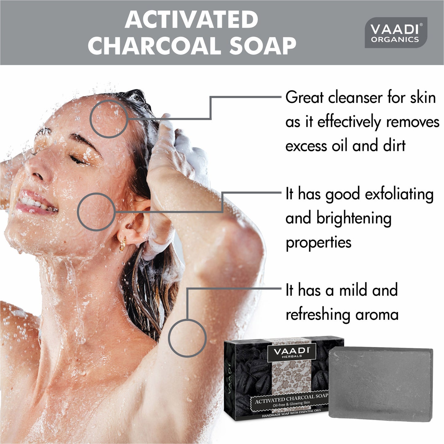 Activated Charcoal Soap - Detoxifies Skin - Brighten The Skin Tone  (3 x 75 gms / 2.7 oz)