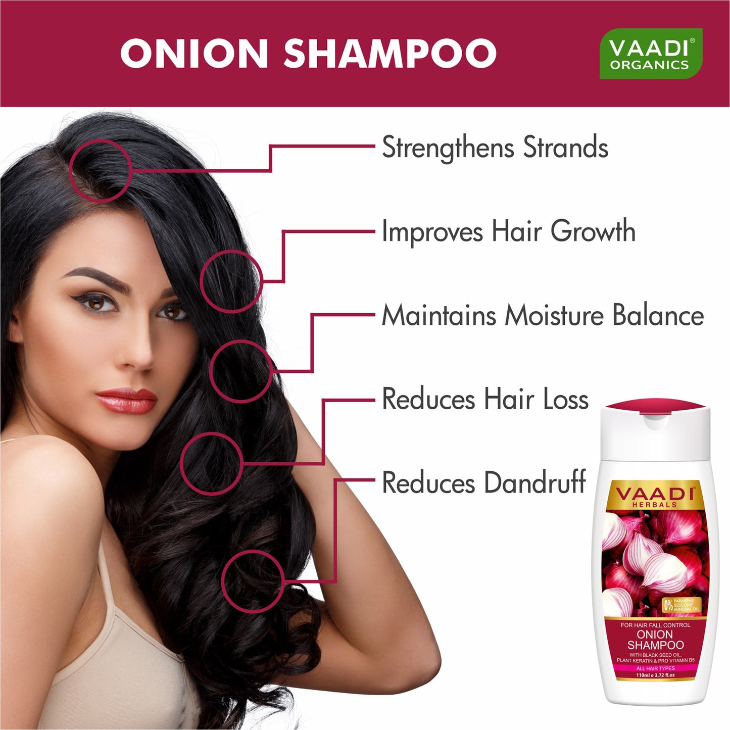 Hair-Fall Control Organic Onion Shampoo With Black Seed Oil, Plant Keratin & Pro Vitamin B5 Suitable For All Hair Types ( 110ml / 4 fl oz)