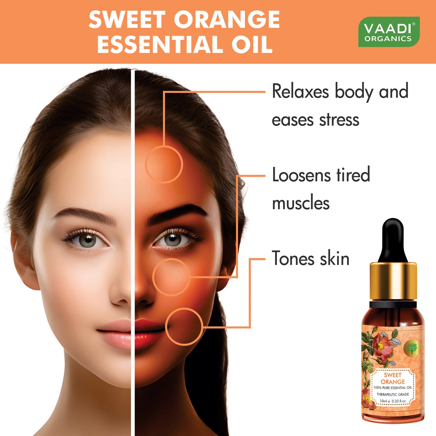 Organic Sweet Orange Essential Oil - Vitamin C Reduces Hairfall, Improves Skin Complexion, Enhances Mood, Loosens Tired Muscles - 100% Pure Therapeutic Grade (10 ml/ 0.33 oz)