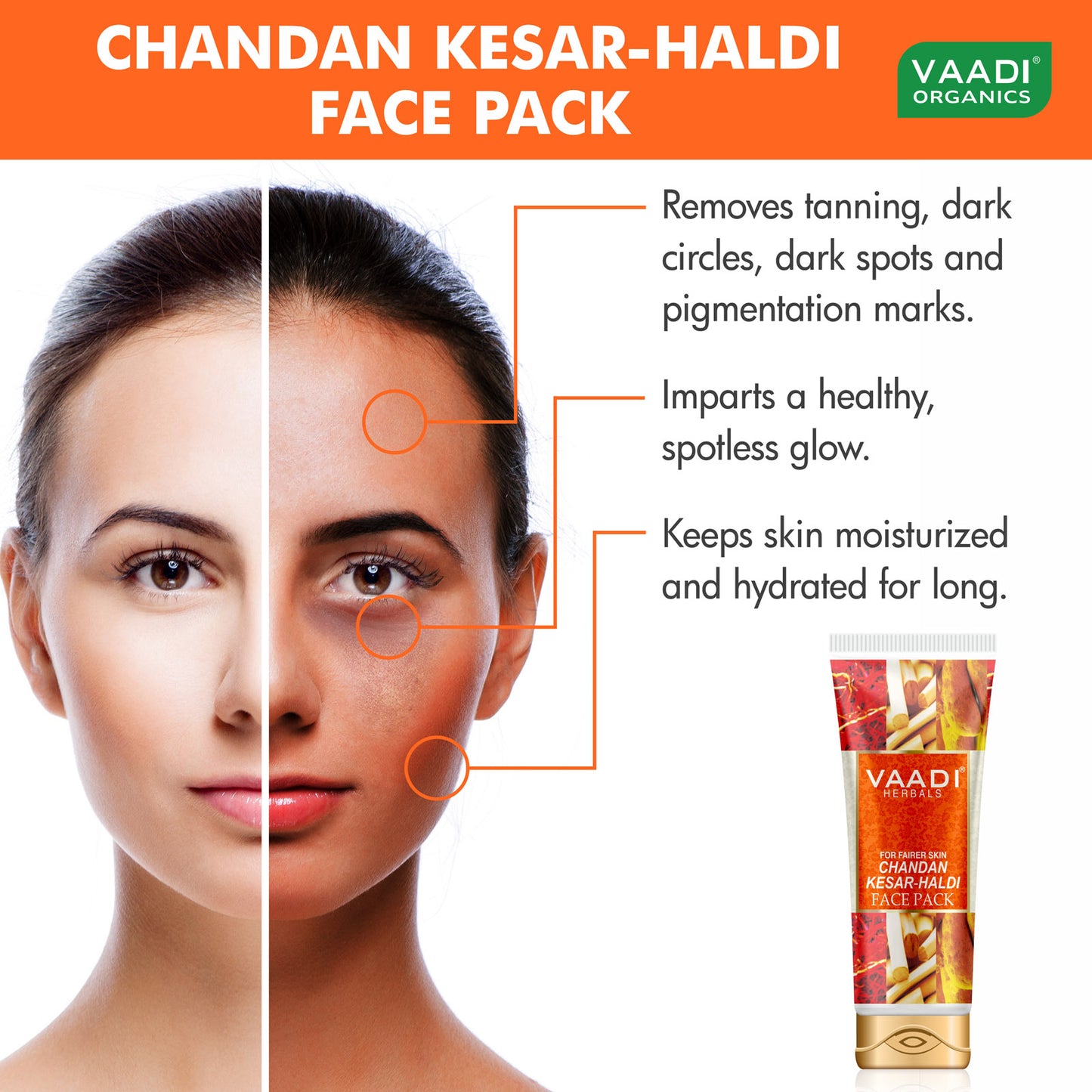 Organic Chandan Kesar Fairness Face Pack - Removes Marks and Lightens Skin Tone - Repairs and Protects Skin (4 x 120 gms/ 4.3 oz)