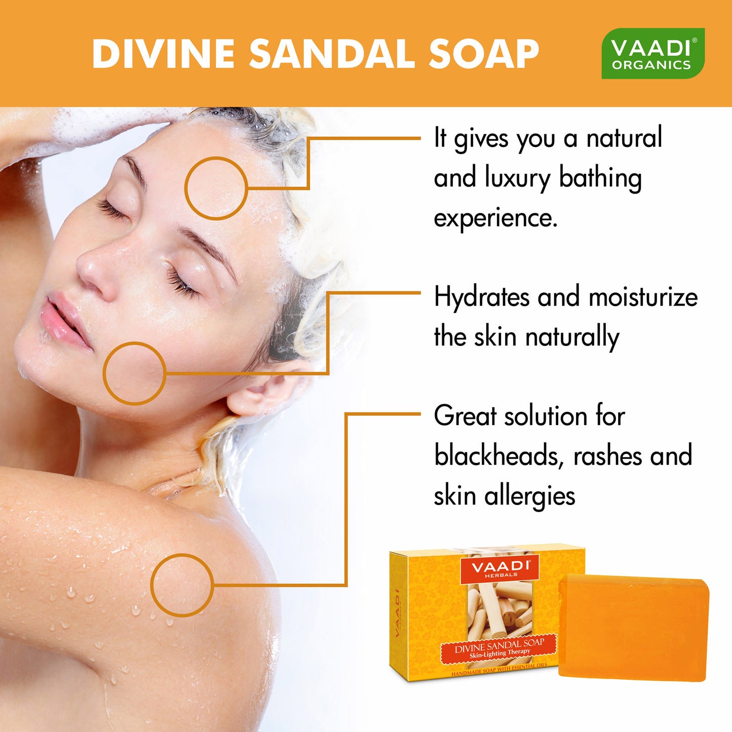 Organic Divine Sandal Soap with Saffron & Turmeric - Skin Lightening Therapy - Lightens Tan & Blemishes (6 x 75 gms / 2.7 oz)