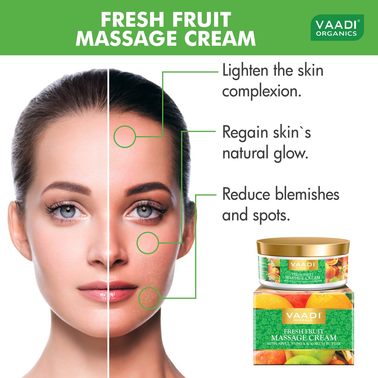 Organic Fresh Fruit Massage Cream with Apple, Papaya & Kokum Butter - Deep Nourishes - Enhances Complexion (3 x 150 gms / 5.3 oz)