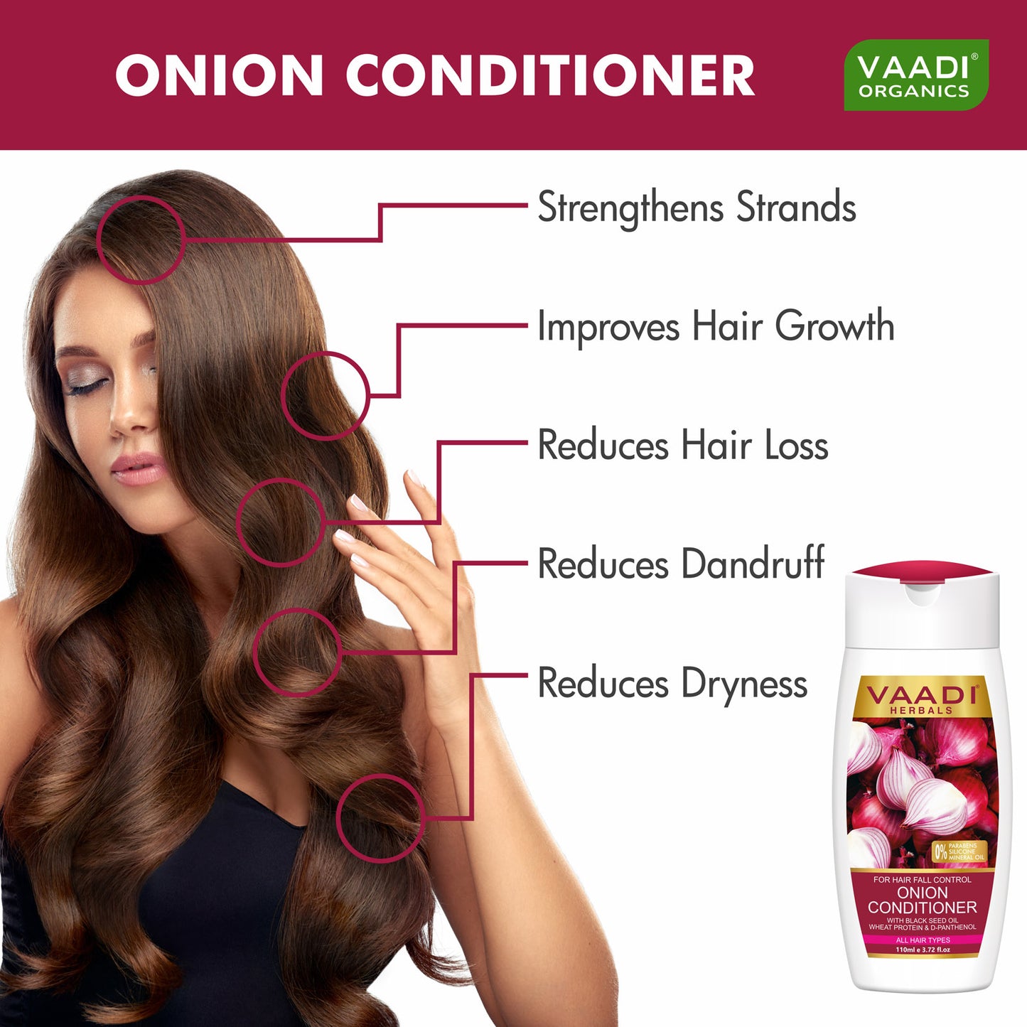 Hair Fall Control Organic Onion Conditioner With Black Seed Oil, Wheat Protein & D-Panthenol Suitable For All Hair Types ( 110ml / 4 fl oz)