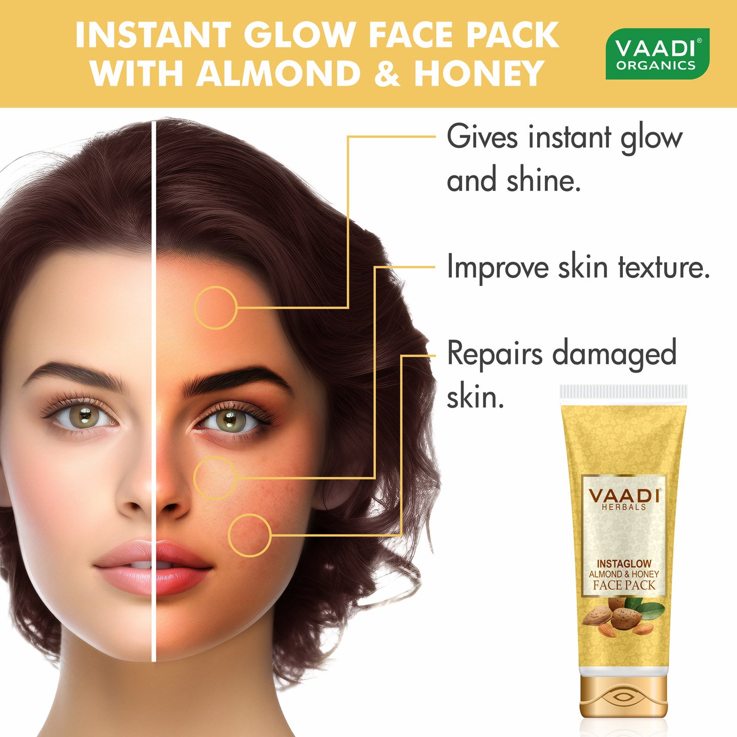 Organic InstaGlow Face Pack - Lightens Pigmentation - Gives Instant Glow (120 gms) with free Organic Aloe Vera Facial Bar (25 gms)