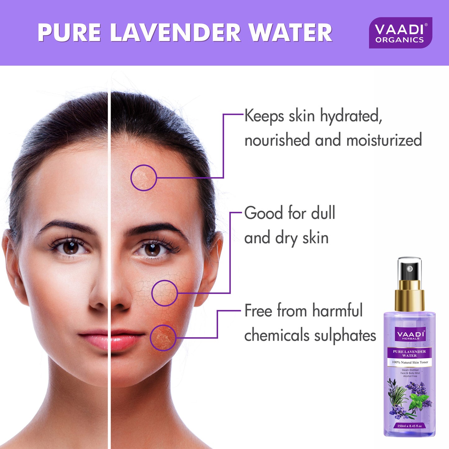 Lavender Water -100% Natural & Pure Skin Toner (3 x 250 ml / 8.5 fl oz )