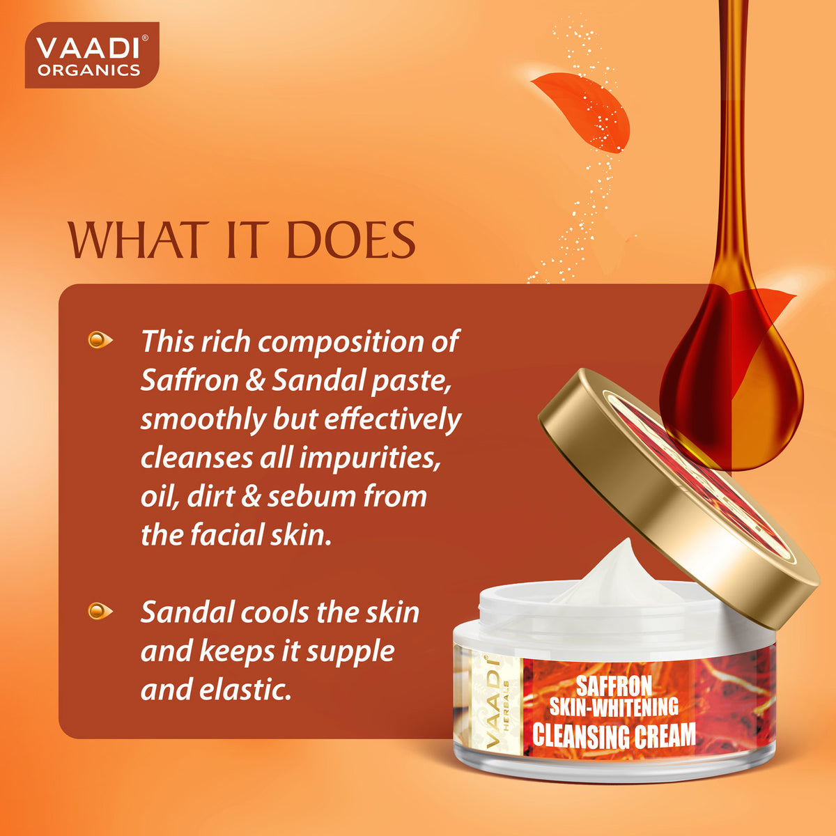 Saffron Skin Whitening Cleansing Cream with Basil Oil & Shea Butter - Improves Complexion - Reduces Puffiness, Marks & Spots (50 gms/2 oz)