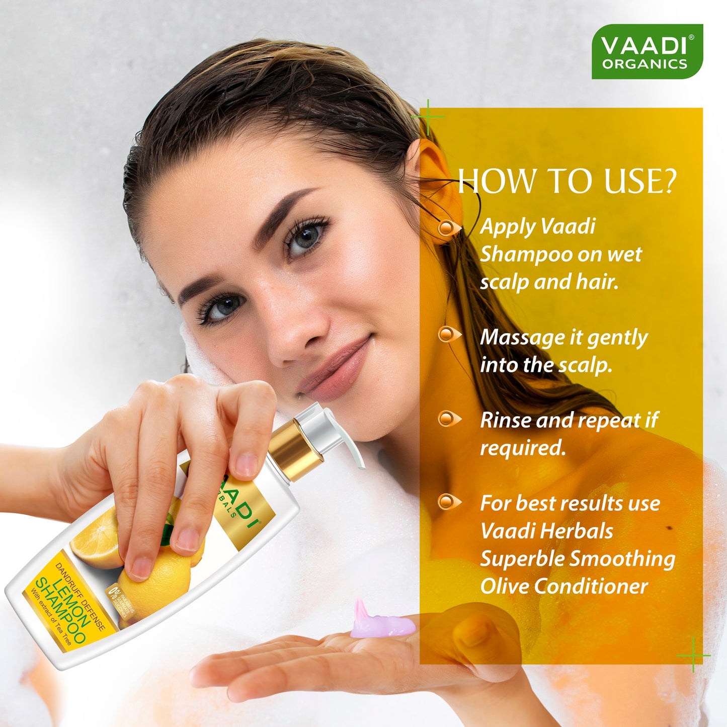 Dandruff Defense Organic Lemon Shampoo with Tea Tree Extract - Disinfects Scalp - Prevents Hairfall (350 ml/ 12 fl oz)