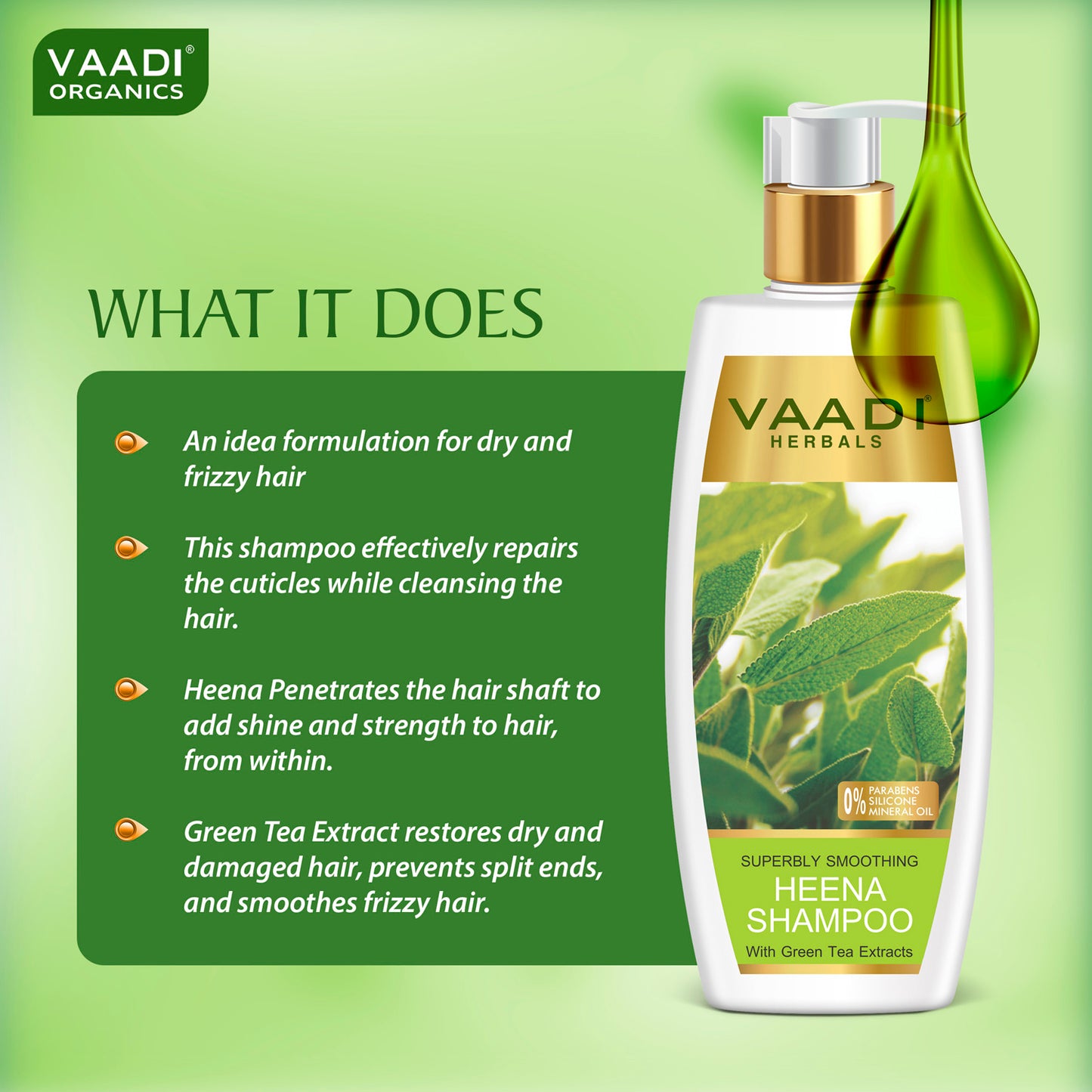Superbly Smoothing Organic Heena Shampoo with Green Tea Extract - Controls Dry Frizzy Hair - Strengthens Hair (3 x 350 ml/12 fl oz)
