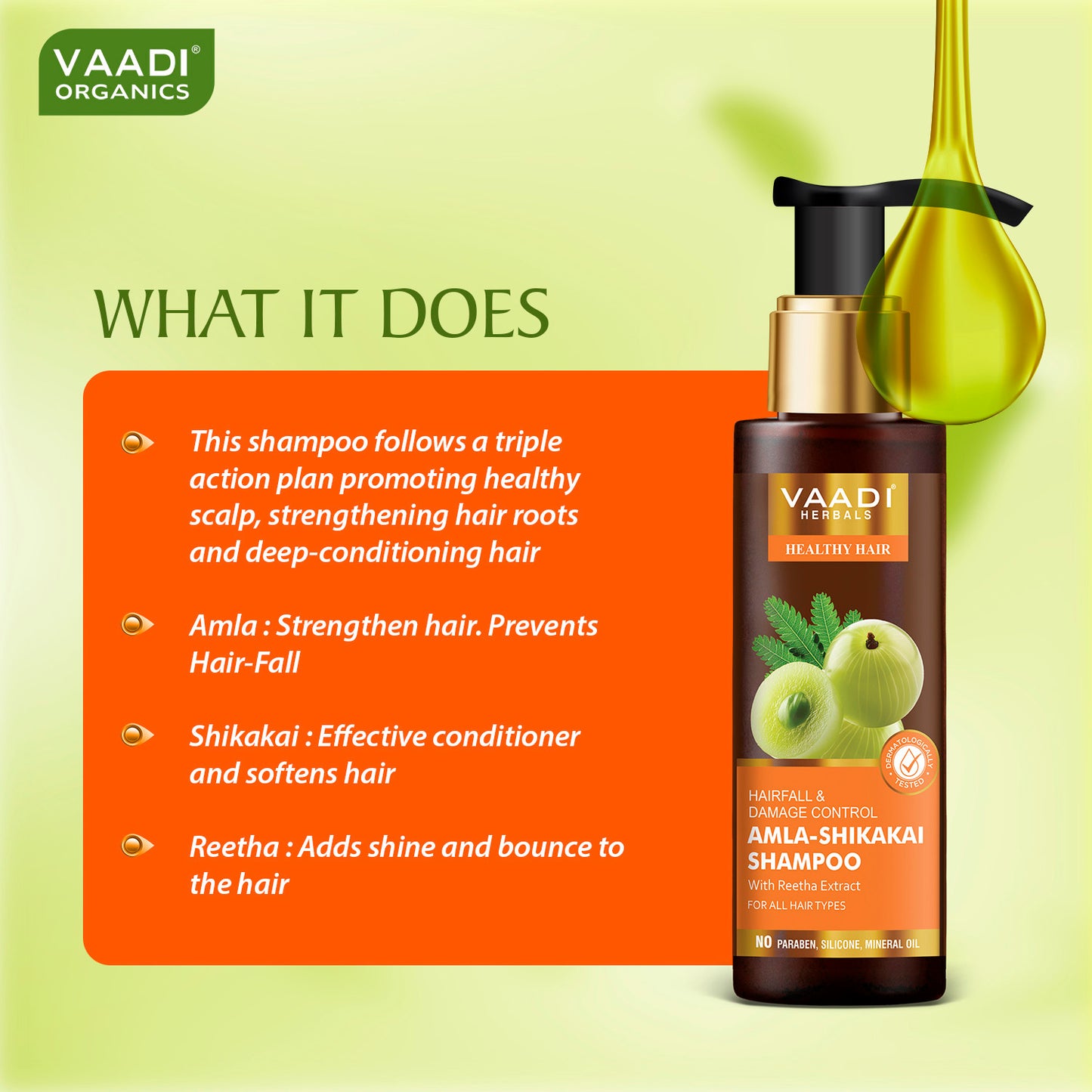 Hairfall & Damage Control Organic Shampoo (Indian Gooseberry Extract) - Promotes Hair Growth - Adds Shine to Hair (3 x 110 ml/4 fl oz)