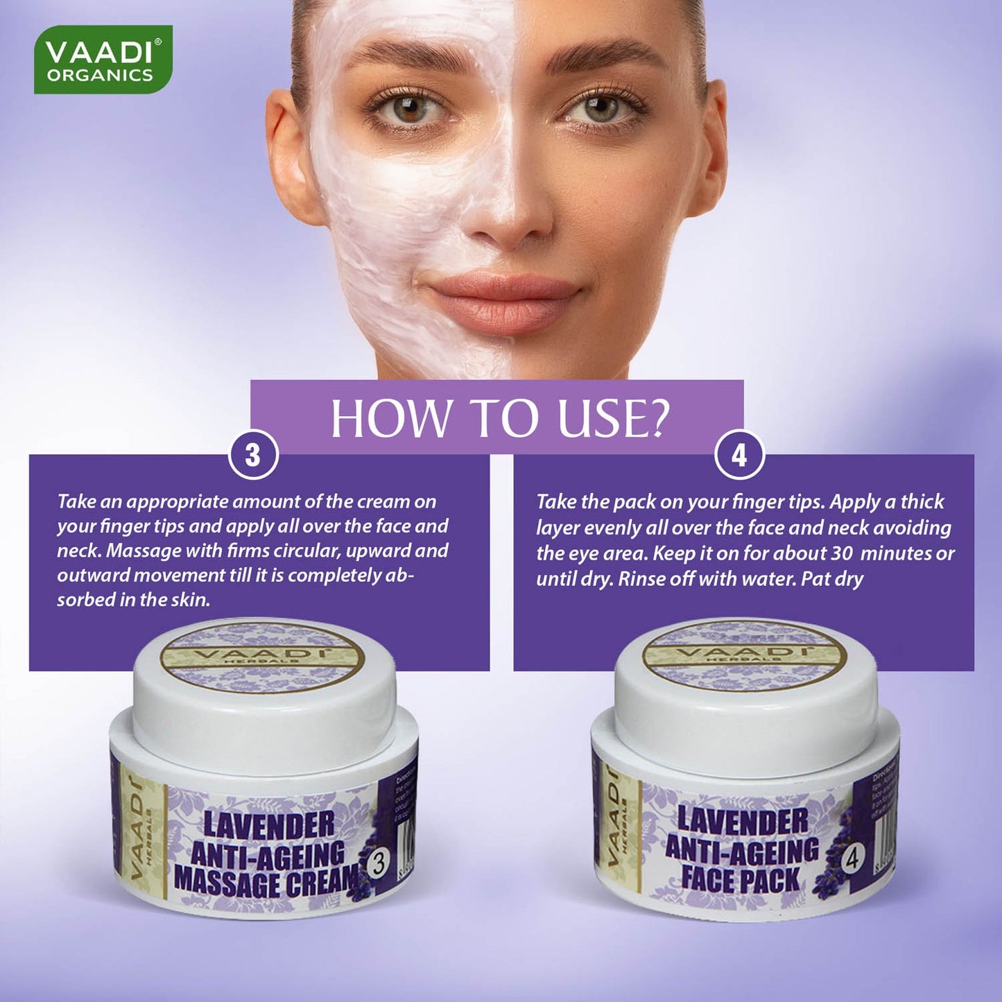 Anti Aging Organic Lavender Facial Kit with Rosemary Extract - Lightens Marks & Spots ( 70 gms/2.5 oz)