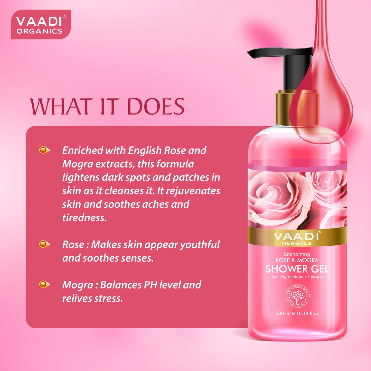 Enchanting Organic Rose & Mogra Shower Gel - Skin Brightening Therapy - Lightens Spots & Patches (2 x 300 ml / 10.2 fl oz)