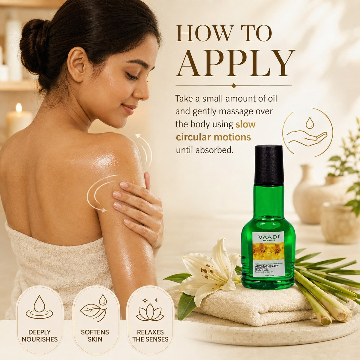 Organic Lemongrass Oil with Lily Extract - Aromatherapy - Strengthens Bones - Relieves Headache- Heals Skin (110 ml/4 fl oz)