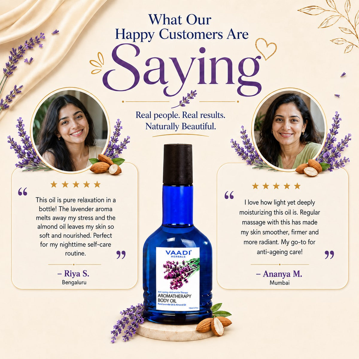 Organic Lavender Body Oil with Almond Extract - Aromatherapy - Anti Ageing - Reduces Stress & Depression (110ml /4 fl oz)