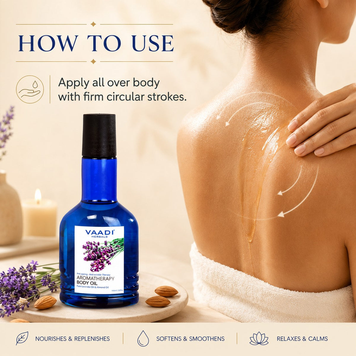 Organic Lavender Body Oil with Almond Extract - Aromatherapy - Anti Ageing - Reduces Stress & Depression (50ml /1.7 fl oz)