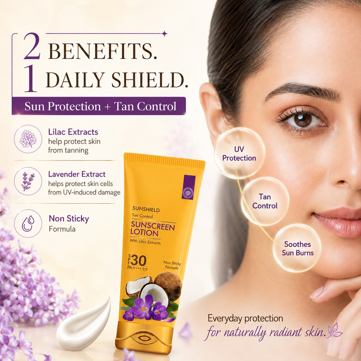 Organic Sunscreen Lotion SPF 30 wth Lilac Extract - Anti oxidant Rich - Long Lasting - Protects from Sun Tan (110 ml / 4 fl oz)