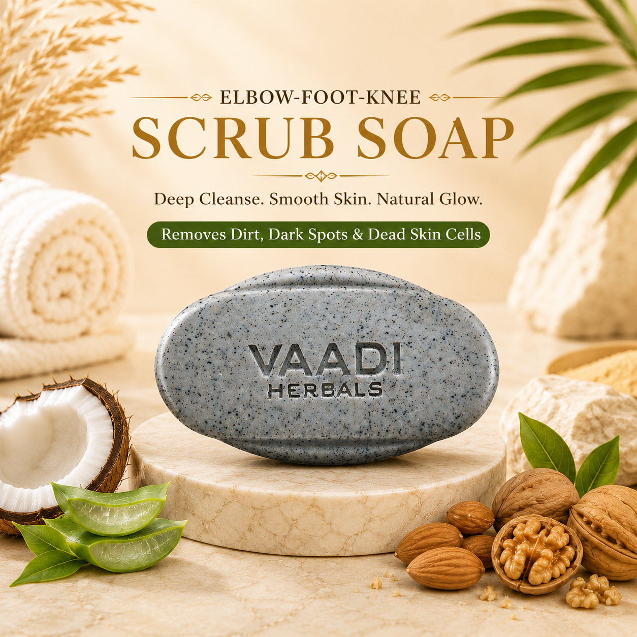 Organic Elbow Foot Knee Scrub Soap with Almond & Walnut - Removes Dead Skin - Makes Skin Soft (75 gms / 2.7 oz)