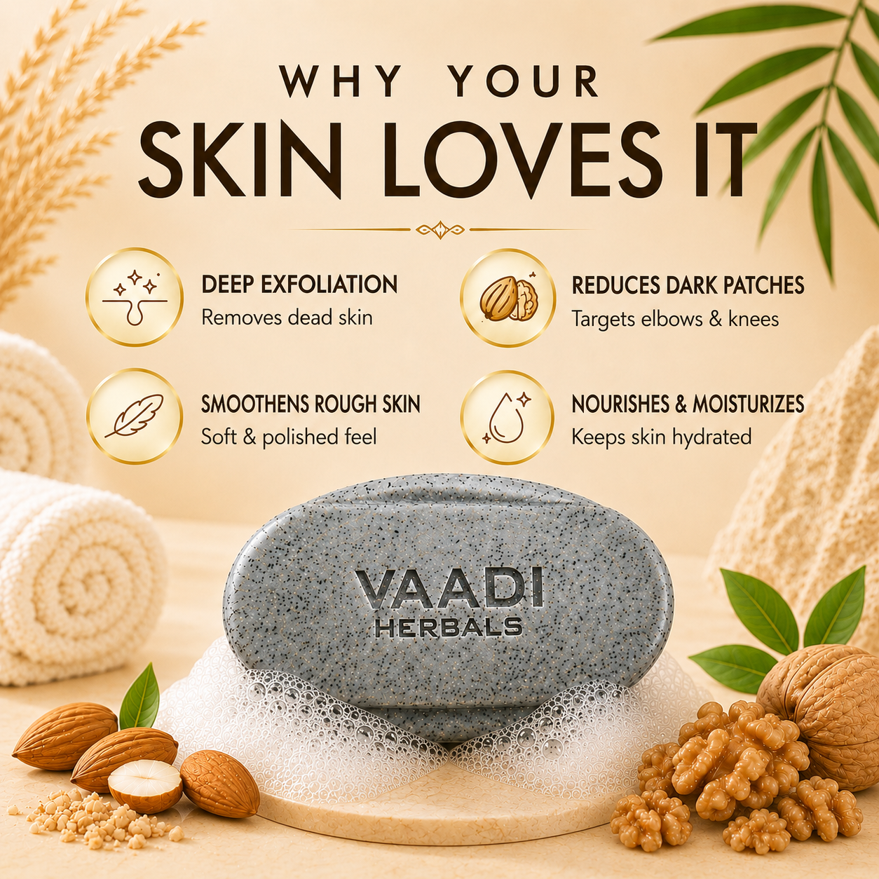 Organic Elbow Foot Knee Scrub Soap with Almond & Walnut - Removes Dead Skin - Makes Skin Soft (75 gms / 2.7 oz)