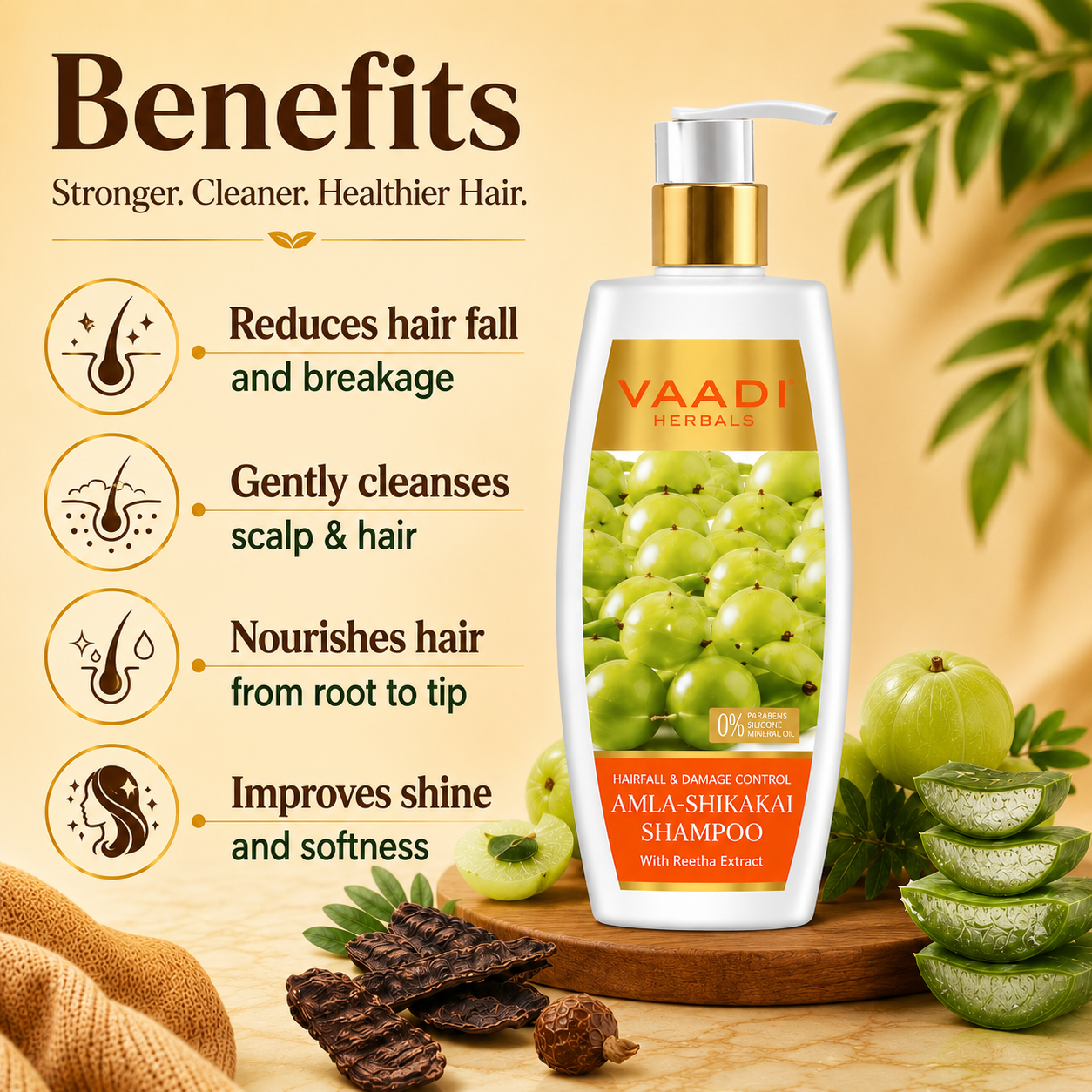 Hairfall & Damage Control Organic Shampoo (Indian Gooseberry Extract) - Promotes Hair Growth - Adds Shine to Hair (3 x 350 ml/12 fl oz)