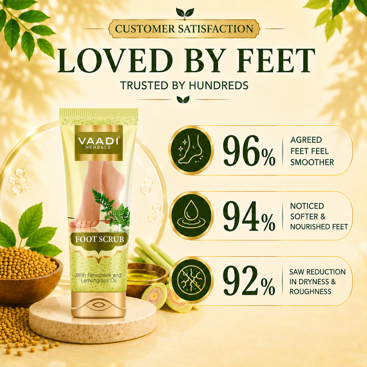 Organic Foot Scrub with Fenugreek & Lemongrass Oil - Therapeutic Exfoliates - Rejuvenates Damaged Skin - Softens Skin (110 gms / 4 oz) (Buy 1 Get 1 Free)