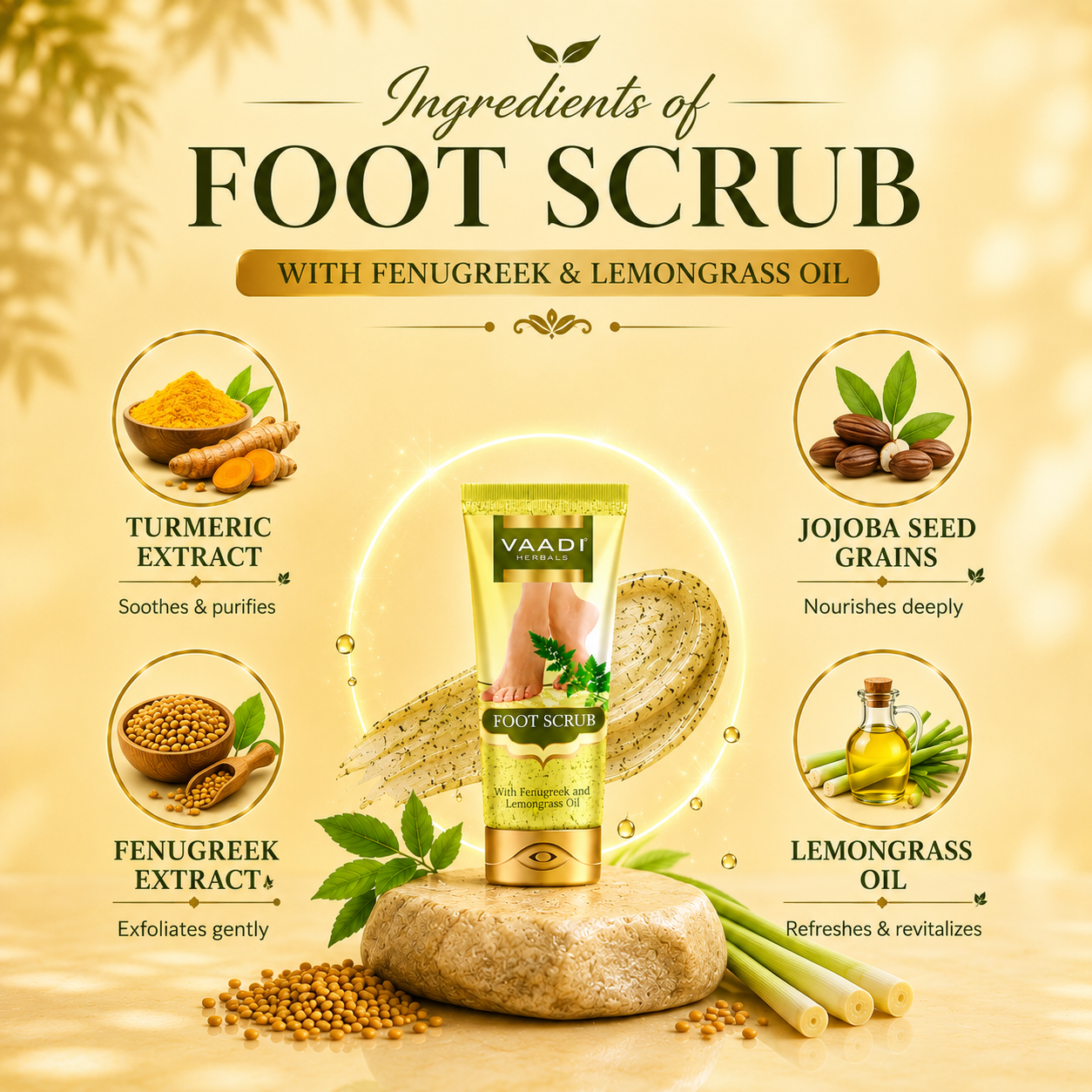 Organic Foot Scrub with Fenugreek & Lemongrass Oil - Therapeutic Exfoliates - Rejuvenates Damaged Skin - Softens Skin (110 gms / 4 oz) (Buy 1 Get 1 Free)