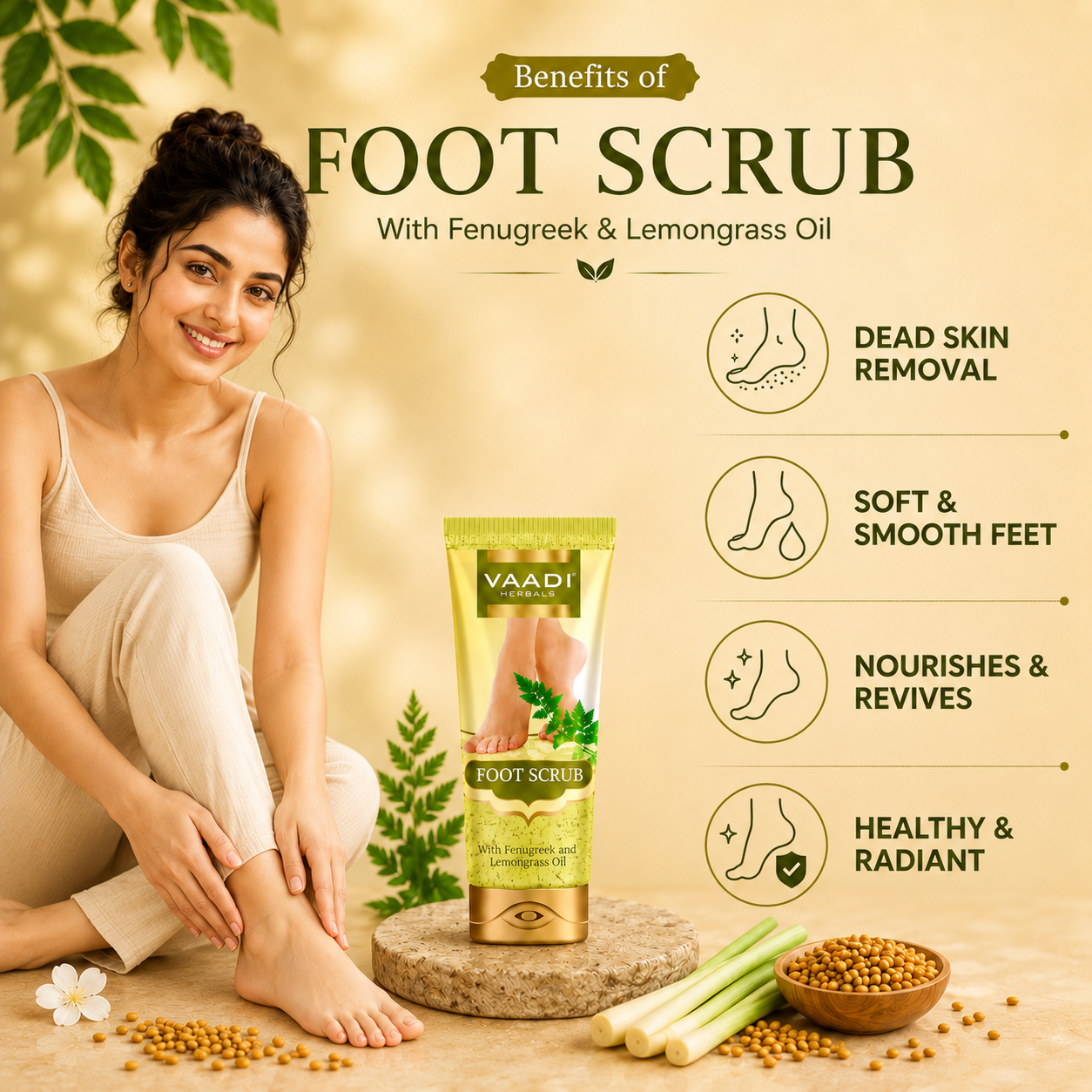Organic Foot Scrub with Fenugreek & Lemongrass Oil - Therapeutic Exfoliates - Rejuvenates Damaged Skin - Softens Skin (110 gms / 4 oz) (Buy 1 Get 1 Free)