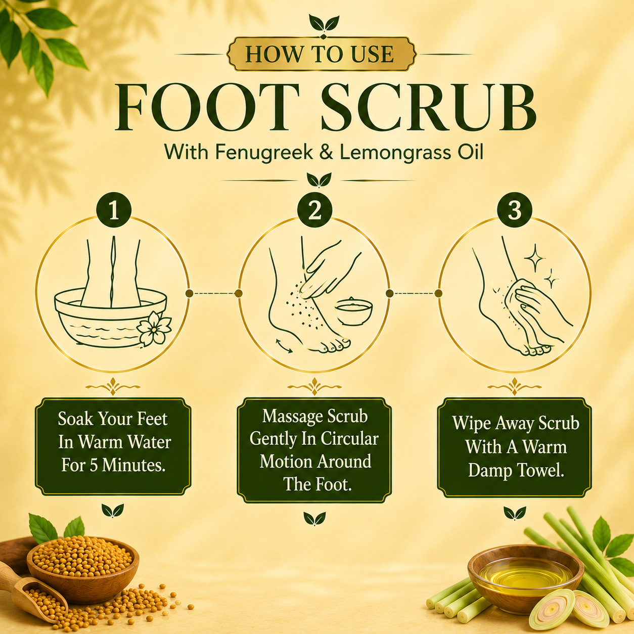 Organic Foot Scrub with Fenugreek & Lemongrass Oil - Therapeutic Exfoliates - Rejuvenates Damaged Skin - Softens Skin (110 gms / 4 oz) (Buy 1 Get 1 Free)