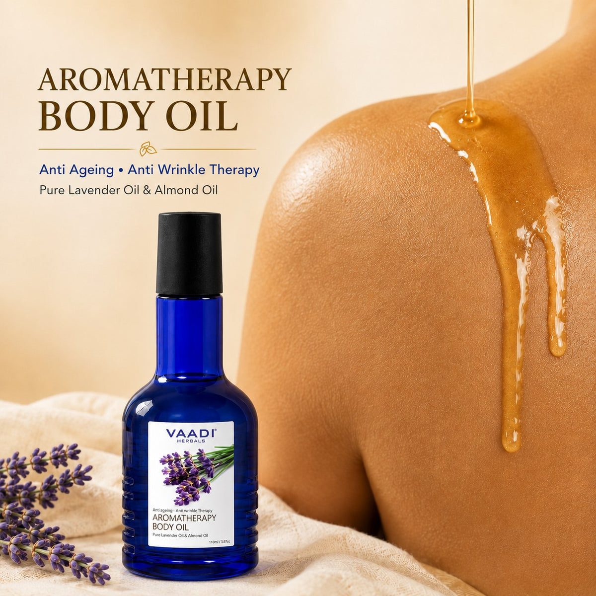Organic Lavender Body Oil with Almond Extract - Aromatherapy - Anti Ageing - Reduces Stress & Depression (50ml /1.7 fl oz)