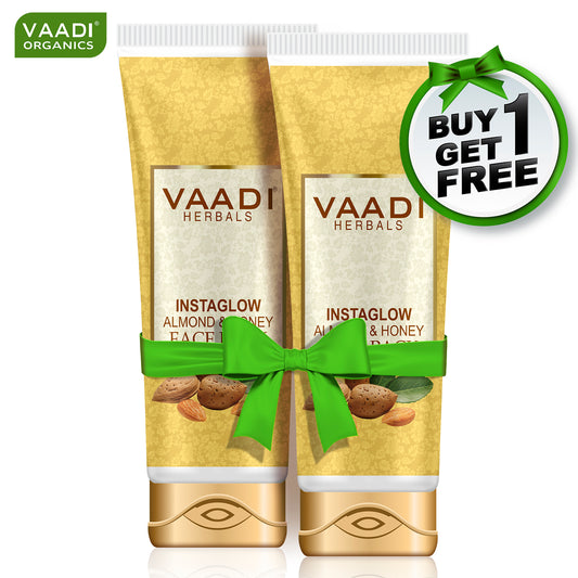Organic InstaGlow Face Pack with Almond & Honey - Lightens Pigmentation - Gives Instant Glow (120 gms /4.3 oz) (Buy 1 Get 1 Free)