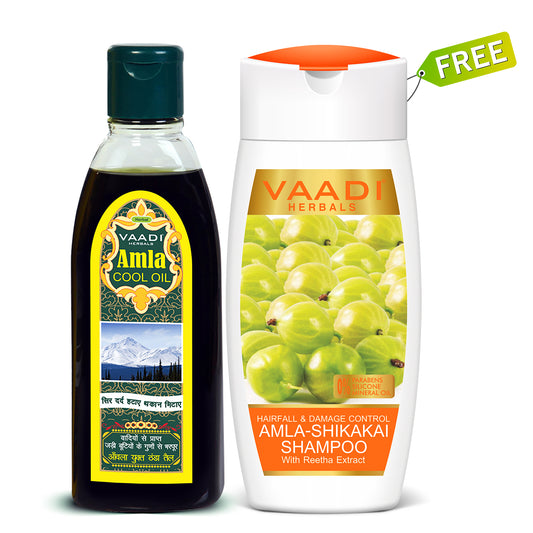 Organic Brahmi Amla Cool Oil (100ml/3.5 fl oz) with free Hairfall & Damage Control Organic Shampoo (Indian Gooseberry Extract) (110 ml/4 fl oz)