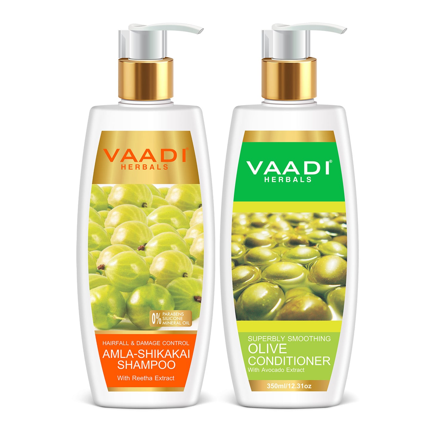 Hairfall & Damage Control Organic Shampoo (Indian Gooseberry Extract) Rich Olive Conditioner with Avocado Extract (2 x 350 ml/ 12 fl oz)