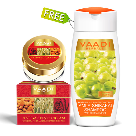 Organic Anti Ageing Cream with Almond, Wheatgerm ( 30 gms / 1.1 oz)  with free Hairfall & Damage Control Organic Shampoo (Indian Gooseberry Extract) (110 ml/4 fl oz)
